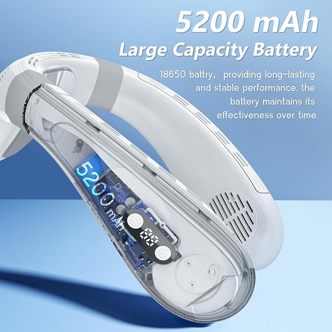 Neck Air Conditioner Fans That Blow Cold Air Cooling Device Wearable Fan, 5200mAh Battery Operated Rechargeable Personal Fan, 3+3 Speeds Perfect for Women Men