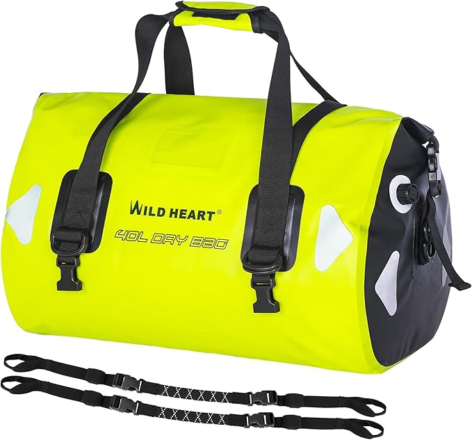 WILD HEART Waterproof Motorcycle Duffel Bag PVC500D Double-bottom With Rope Straps and Inner Pocket 40L 66L 100L for Kayaking, Camping, Boating,Motorcycle