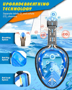 QingSong Full Face Snorkel Mask for Adults, Snorkeling Gear with Camera Mount, 180 Degree Panoramic View Snorkel Set Anti-Fog Anti-Leak