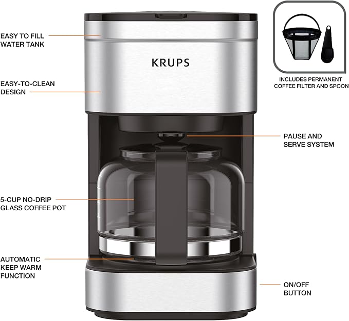 KRUPS Simply Brew Coffee Maker with Pause & Brew, Keep Warm and Reusable Filter