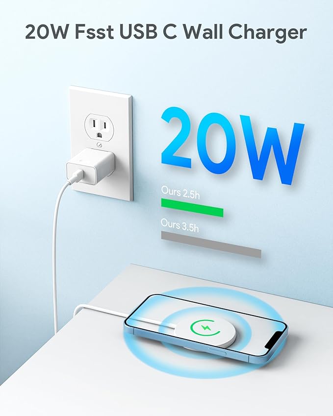 Magnetic Wireless Charger for iPhone 17 16 Wireless Charger with 20W PD USB C Charger, 2 Pack Compatible with Magsafe Charger for iPhone 17/17 Pro/17 Pro max/16/16 Pro/16 Pro max/AirPods3
