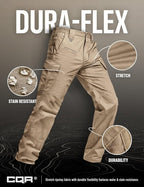 CQR Men's Flex Ripstop Tactical Pants, Water Resistant Stretch Cargo Pants, Lightweight EDC Hiking Work Pants
