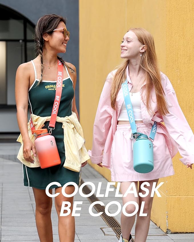 Coolflask 64 oz Water Bottle with Straw, Half Gallon Insulated Large Water Jug with Straw & Spout Lids, Double Wall Stainless Steel Metal Flask, Keep Cold 48h Hot 24h, Sunny Orange