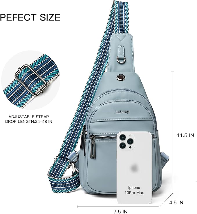 7L Sling Bag For Women Faux Leather Anti Theft Small Casual Daypack Backpack Fanny Pack Crossbody Chest Bags Purse Waterproof Light Blue