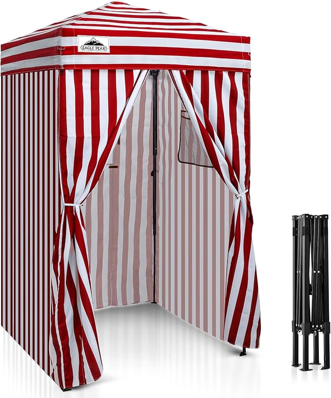 EAGLE PEAK Flex Ultra Compact 4x4 Pop-up Canopy, Sun Shelter, Changing Room, Portable Privacy Canopy Cabana for Pool, Fashion Photoshoots, or Camping, Red/White