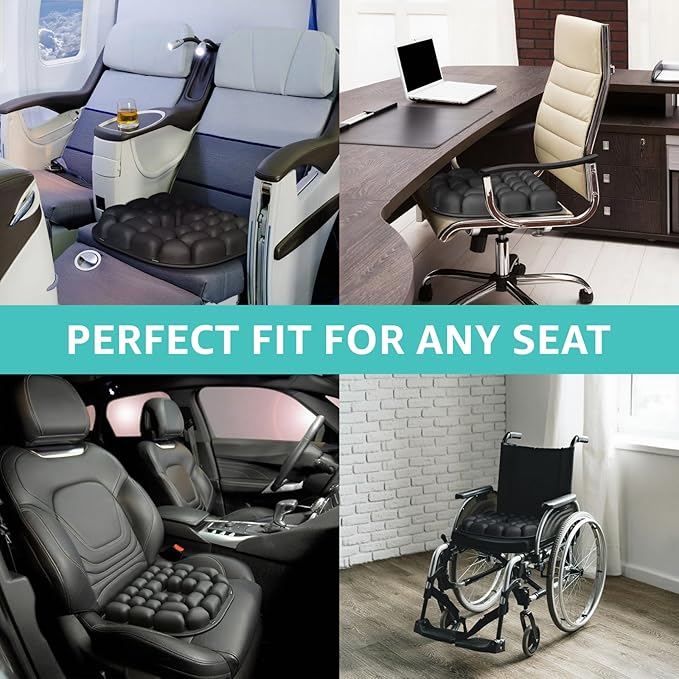 Inflatable Travel Seat Cushion for Airplane - Portable Air Cushion for Long Flights, Tailbone Pain Relief - Ergonomic Support for, Office Chair, Car, Wheelchair, Stadium
