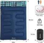 KingCamp Double Sleeping Bag for Adults, Queen Size 2 Person XXL Flannel Sleeping Bag, Waterproof Lightweight Flannel Quilt with 2 Pillows, Perfect for Couples Family Camping Hiking