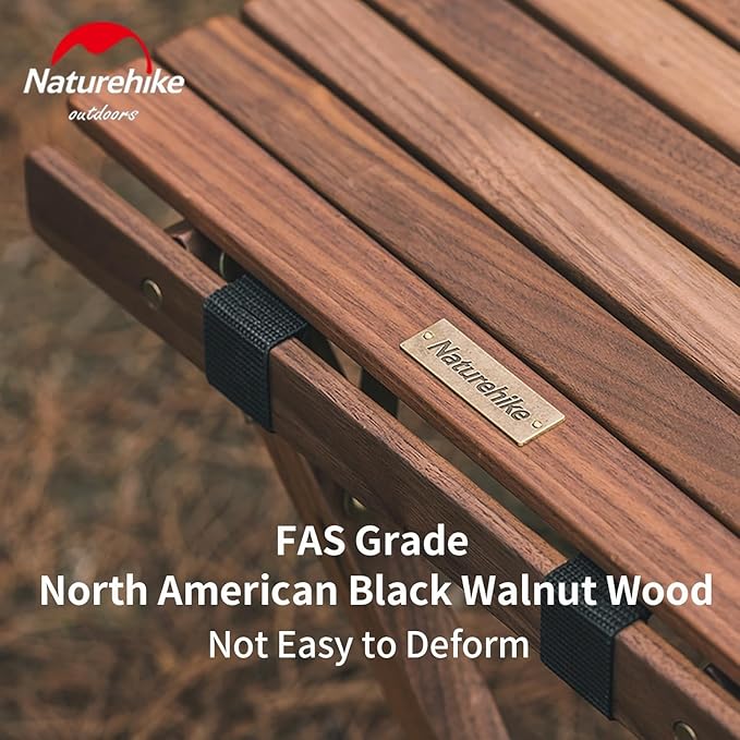 Naturehike Camping Folding Table, Roll-Up Table with Carry Bag, Portable Wood Outdoor Table for Low Picnic, Beach, Camping, Travel, Party, Beach, Garden, Backyard BBQ, Black Walnut Wood