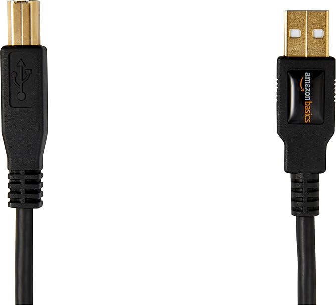 Amazon Basics USB-A to USB-B 2.0 Cable for Printer or External Hard Drive, Gold-Plated Connectors, Black, 10 Foot