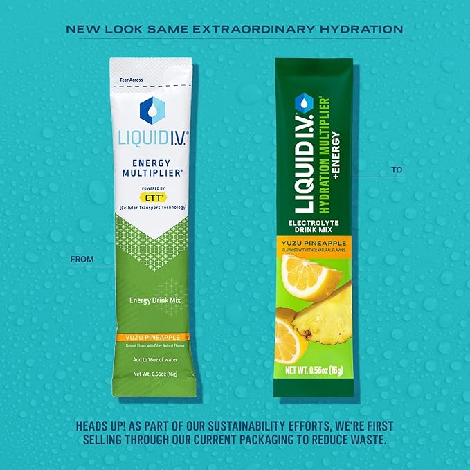 Liquid I.V.® Hydration Multiplier +Energy - Yuzu Pineapple | Electrolyte Powder Drink Mix | 1 Pack (14 Servings)