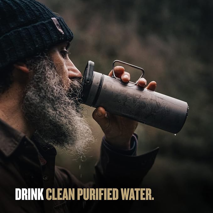 GRAYL UltraPress Titanium 16.9 oz Water Purifier & Filter Bottle for Hiking, Backpacking, Survival, Bushcraft, Travel (Covert Black)