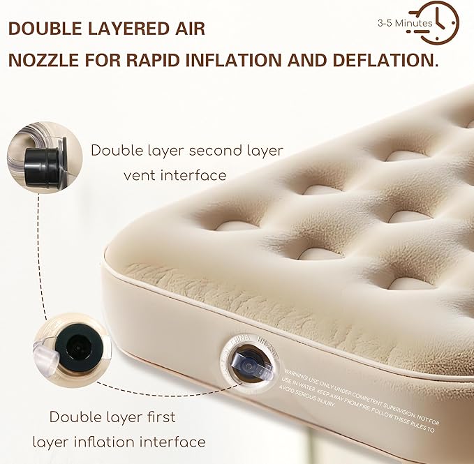 Twin Size Air Mattress – Single Inflatable Bed with Fiber-Tech Support, 10" Height, 300 lbs Capacity, Portable Blow Up Mattress for Camping, Guests & Travel