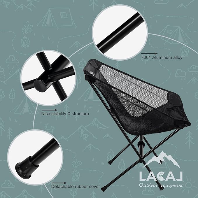 Ultra-Light Folding Camping Chair, All-Aluminum Frame, Surper Breathable Fabric, Easy to Carry, Compact Storage Size (2, Black)