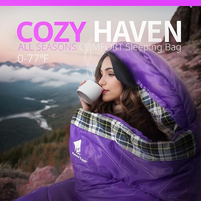 GEERTOP Flannel Sleeping Bags for Adults Big & Tall People Portable Cold Weather Envelope XXL All Seasons Camping Sleeping Bag