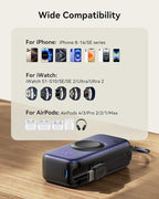 INIU Portable Charger, Pocket Size 5000mAh 20W PD Fast Charging Power Bank, with Built-in USB C Cable and Watch Charger, Keychain Battery Pack, Travel Charger for iPhone 17 16 15, Apple Watch, etc.