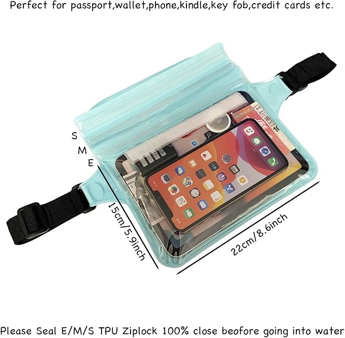 Waterproof Waist Pouch Dry Belt Bag Fanny Pack Keep Your Key Fob Wallet Kindle Phone Dry Perfect For Swim Surf Snorkel(Light Green)