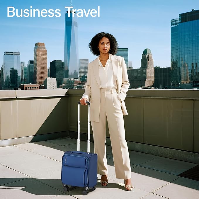 Hanke 16 Inch Underseat Carry On Luggage with Spinner Wheels Airline Approved, Small Rolling Suitcase Softside Underseater Lightweight TSA Travel Roller Suitcase Carry-On Bag(Blue)