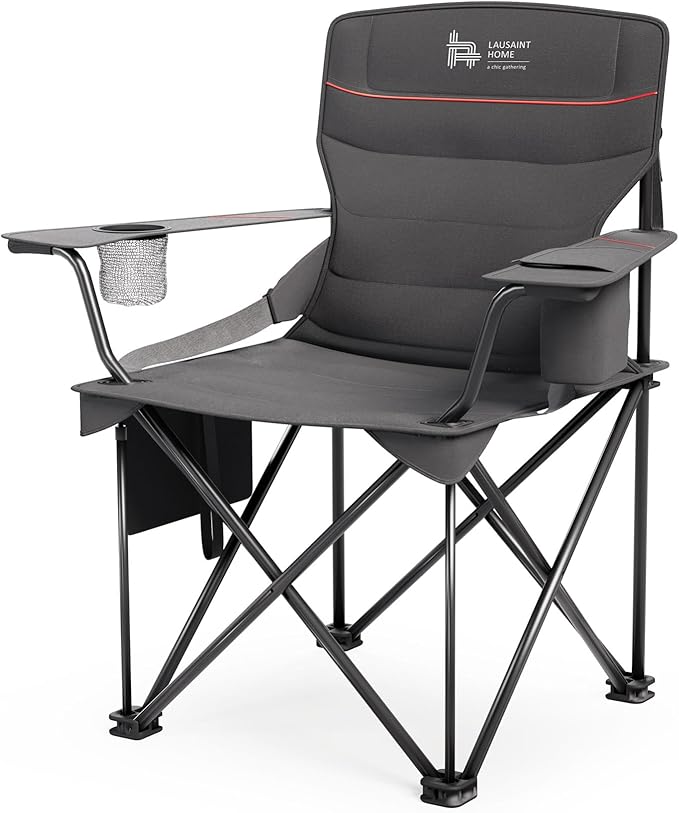 OUTSIDER Folding Camping Chair 300LB Capacity, Portable Outdoor Lawn Chairs with Ergonomic Lumbar Support, Cooler Bag, Cup Holder, Pockets, Headrest for Beach, Lawn, Hiking (Style-1, 1pc)