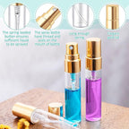 Zhehao 100 Pcs Mini Spray Bottles 5 ml Clear Glass Perfume Bottles Refillable Fine Mist Perfume Atomizer Portable Empty Sample Containers for Cleaning, Essential Oils, Travel (Gold Cap)