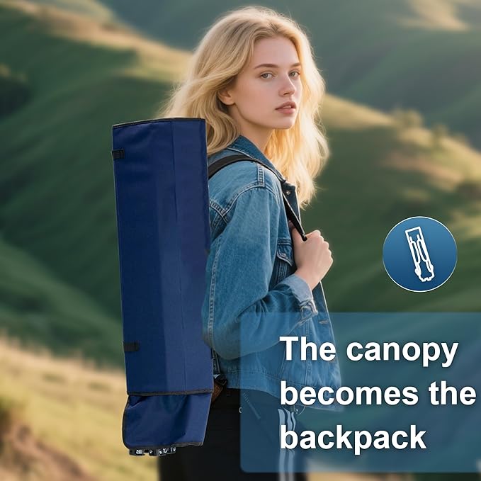 Folding Camping Chair with Canopy, Portable Outdoor Beach Chair for Fishing, BBQ, Picnic, Backyard, Lightweight Sun Shade Chair with Cup Holder, Navy Blue