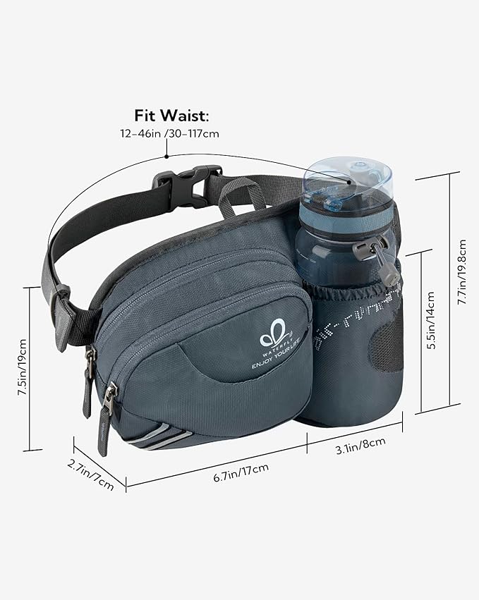 WATERFLY Fanny Pack Waist Bag: Waist Pack for Women Men with Water Bottle Holder Hiking Fanny Pack for Running Walking DogWalking Travel Cycling