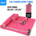Sfee 2 Pack Microfiber Travel Towel, Quick Dry Towel Camping Towel Super Absorbent Compact Lightweight Sports Swim Gym Beach Towels Set for Gym, Hiking, Pool, Backpacking, Bath, Yoga
