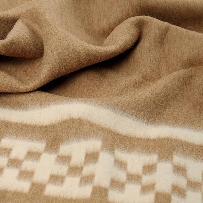 Inca Wall - Thick Alpaca Wool Blanket Heavyweight Camping Outdoors Indoors Soft Peru Queen Size New Ethnic Design (Soft Camel/Ivory, Queen Size)