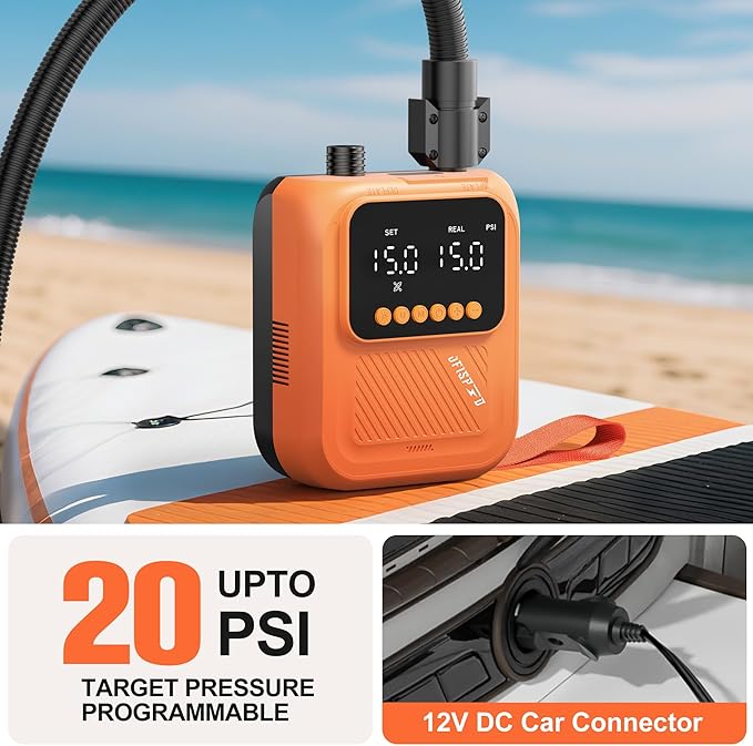 Paddle Board Pump, 20PSI High Pressure SUP Pump with Auto-Off, Dual Stage Inflation & Deflation for Stand Up Paddle Boards, Boat, Tent, Mattress