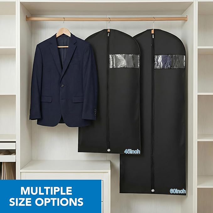 Dntorx 1 Pack Garment Bags with Clear Window, 45" Clothes Covers with Zipper, Transparent Hanging Suit & Coat Covers for Closet Storage, Jackets, Dresses, Windbreakers