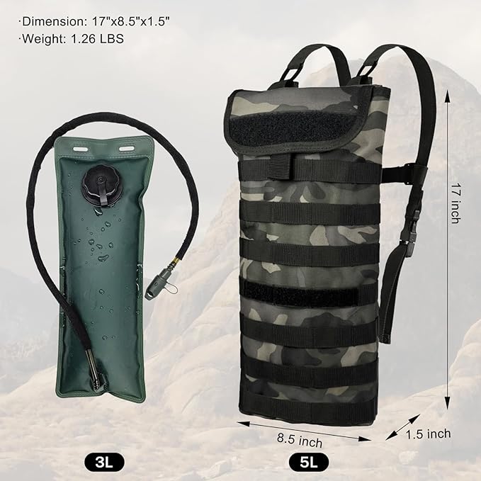 5L Hydration Pack, Water Backpack with 3L Water Bladder, MOLLE System for Outdoor Hiking, Biking, Running
