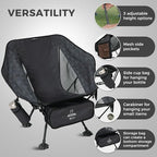 ATEPA UFO3.0 Backpacking Camping Chair, Ultralight Extra Wide Comfortable Folding Chairs 330lbs Heavy Duty Portable Hexagon Ergonomic Height Adjustable Seat with Anti-Sinking Feet for Hiking, Black