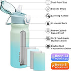BJPKPK Insulated Water Bottle 18oz Stainless Steel Water Bottles With Straw And Carry Handle Double Wall Metal Thermo,Mint