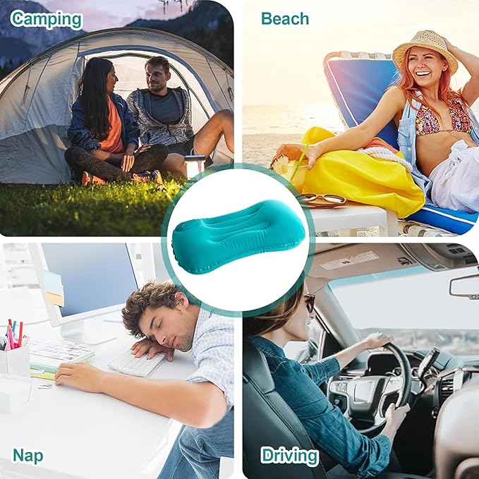 Ultralight Camping Travel Pillow Compressible, Compact, Comfortable, Ergonomic Inflating Pillows for Neck Lumbar Support While Camp, Hiking, Backpacking