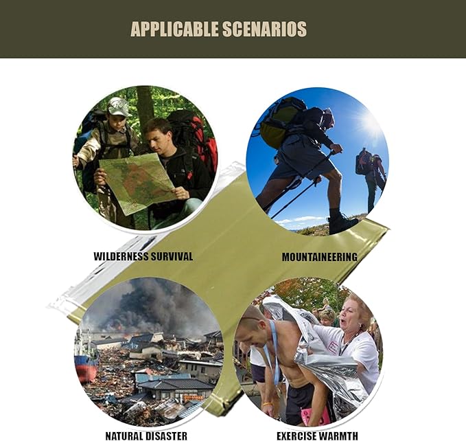 Emergency Blanket ，Portable Emergency Blanket Survival Gear Emergency Bivvy Thermal Sleeping Bag Camping ，Be Suitable for Outdoors, Hiking, Survival (Army Green, 4 Pack)