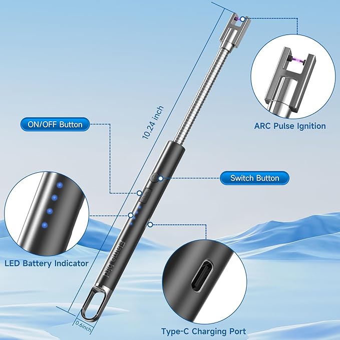 2 Pack Electric Candle Lighter Flameless Arc Windproof Flexible Long Neck USB Rechargeable Lighter Matches for BBQ Grill Fireworks Camping.(Black)