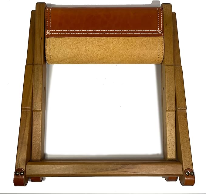 Foldable Leather Stool, Portable Beech Wood Artist Folding Stool, Italian Top Vegetable Tanned Leather Seat, Home Fashion Genuine Leathers Director’s Stools for Home Outdoor Camping Fishing