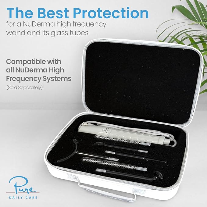 NuDerma Official Carrying Case for High Frequency Wand - Holds All Attachments - Portable for Travel - Compatible with All Nuderma Models - Padded Storage and Travel Case