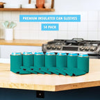 Blank Beer Can Coolers Sleeves (14-Pack) Soft Insulated Beer Can Cooler Sleeves - HTV Friendly Plain Can Sleeves for Soda, Beer Cans & Bottles - Blanks for Vinyl Projects & Wedding Favors (Teal)