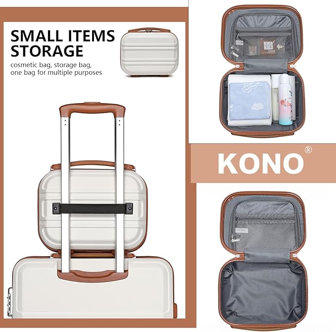 Kono Carry On Luggage Set Lightweight Airline Approved Carry On Suitcase with TSA Lock Spinner Wheels Durable Luggage Hardside Cream White
