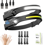 1200mAh Rechargeable Battery Headlamp Flashlight, Night Fishing Headlight for Buddy Adult Forehead Camping Outdoor Running, 350Lumens Led Headlamp 230 Wide Beam Adjustable Headband, Wave Motion Sensor