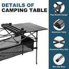 Lightweight Aluminum Folding Camping Table (47” x 21.65” x 26.7”), Portable Roll-Up Design for Outdoor, Camping, Beach, BBQ, Patio, and Picnic, Durable & Waterproof with Carrying Bag