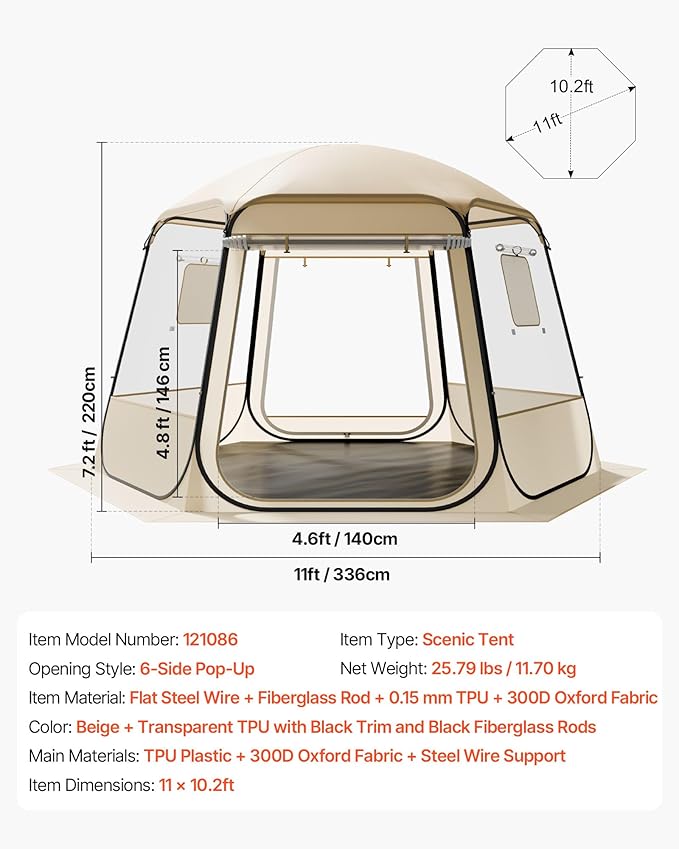 VEVOR Pop up Sports Tent, 8 Sizes Optional Clear Bubble Tent for 1-6 Person, Waterproof Outdoor Pod with Floor Mat & Top Cover, Garden Igloo Dome Tents Camping Shelter for Sports Watching
