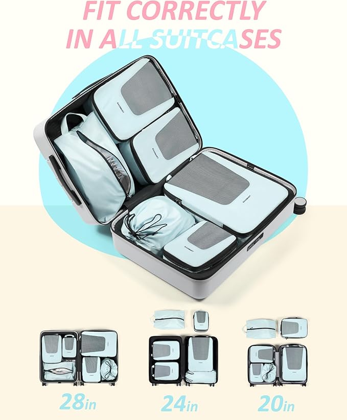 BAGSMART Compression Packing Cubes for Travel, 6 Set/5 Set/4 Set, Compression Suitcase Organizer Bags Set for Suitcases Travel Essentials, Lightweight Packing Organizers
