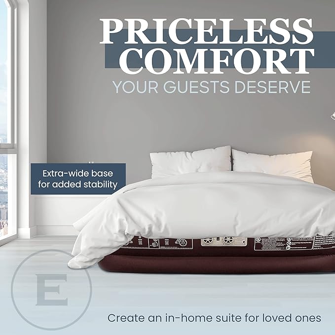 Englander First Ever Microfiber Air Mattress, Microfiber Airbed with Built in Pump Queen Brown/Cream Top