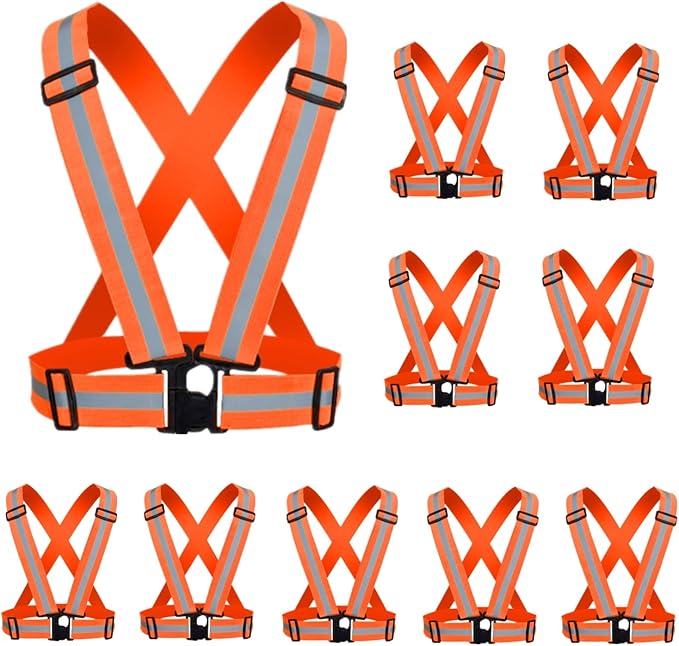 Reflective Strap Safety Vest Gear - 2-10 Pack Adjustable High Visible Reflective Running Gear for Women Men Night