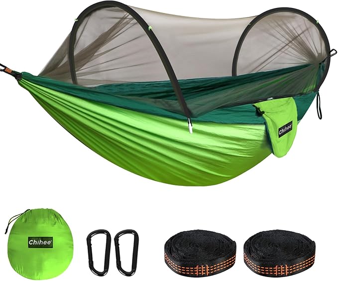 Chihee Ultra-Light Travel Camping Hammock Pop-up Net Hammock 660lbs Load Capacity,Breathable,Quick-Drying Parachute Nylon 2 Premium Carabiners,2 Tree Slings Included for Outdoor Backpacking Hiking
