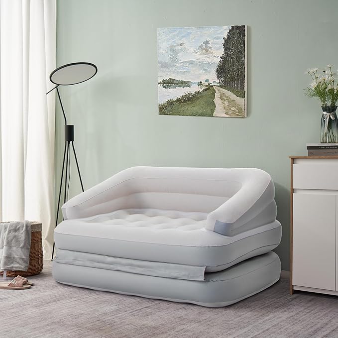 RAPTAVIS Inflatable Sofa Bed for Camping, Pool Float Couch Outdoor Flocked Mattress Bed with Armrest, Full Size