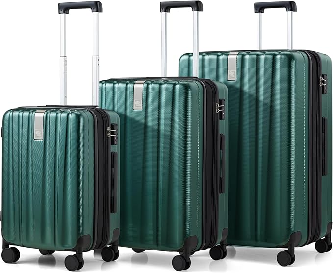 Hanke Expandable Hardshell Luggage Sets 3 piece Carry on Luggage with Wheels Suitcases Lightweight Checked Travel Luggage Rolling Large Suitcase Travel Luggage Bag Woman Men 20/24/29 IN,Blackish Green
