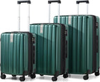Hanke Expandable Hardshell Luggage Sets 3 piece Carry on Luggage with Wheels Suitcases Lightweight Checked Travel Luggage Rolling Large Suitcase Travel Luggage Bag Woman Men 20/24/29 IN,Blackish Green