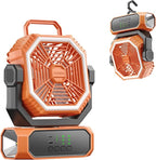 VVU&CCO Portable Fan for Camping with LED Lantern,10000mAh Rechargeable Battery,30H Runtime,USB-C Fast Charging, 3 Speeds - Cordless Desk Fan for Travel Hiking Beach Home Office Tent Desk